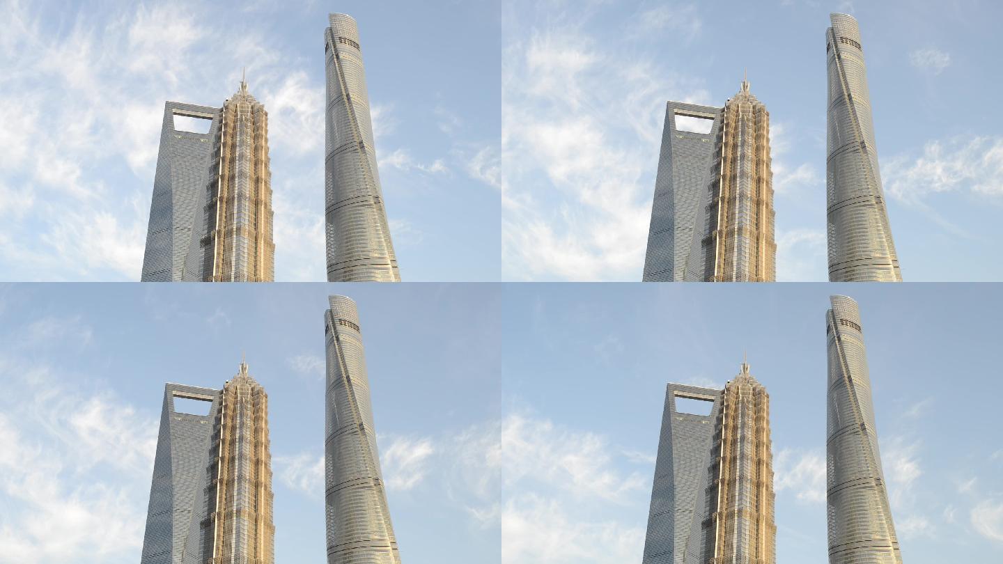 仰拍上海地标建筑天空