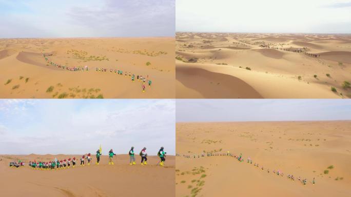 【4K】沙漠中人流队伍航拍