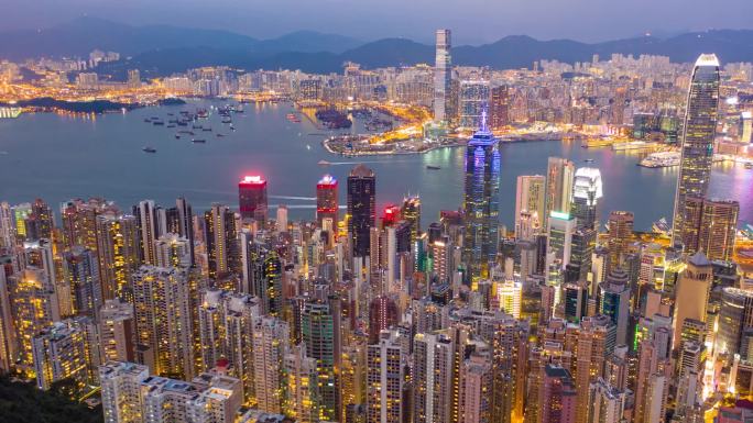 香港城市延时航拍夜景