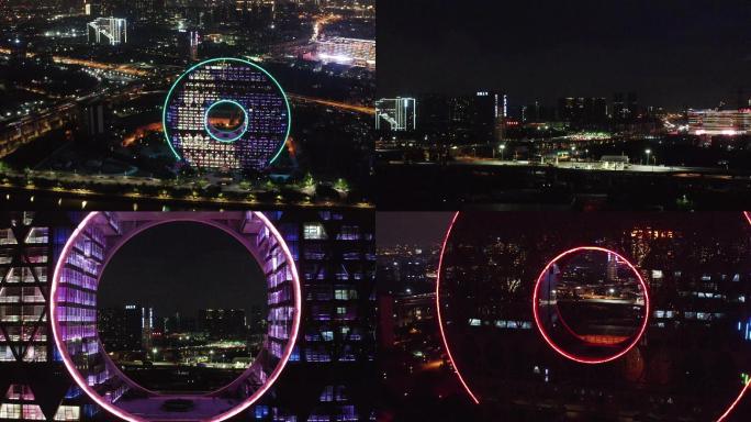 广州圆大厦夜景航拍