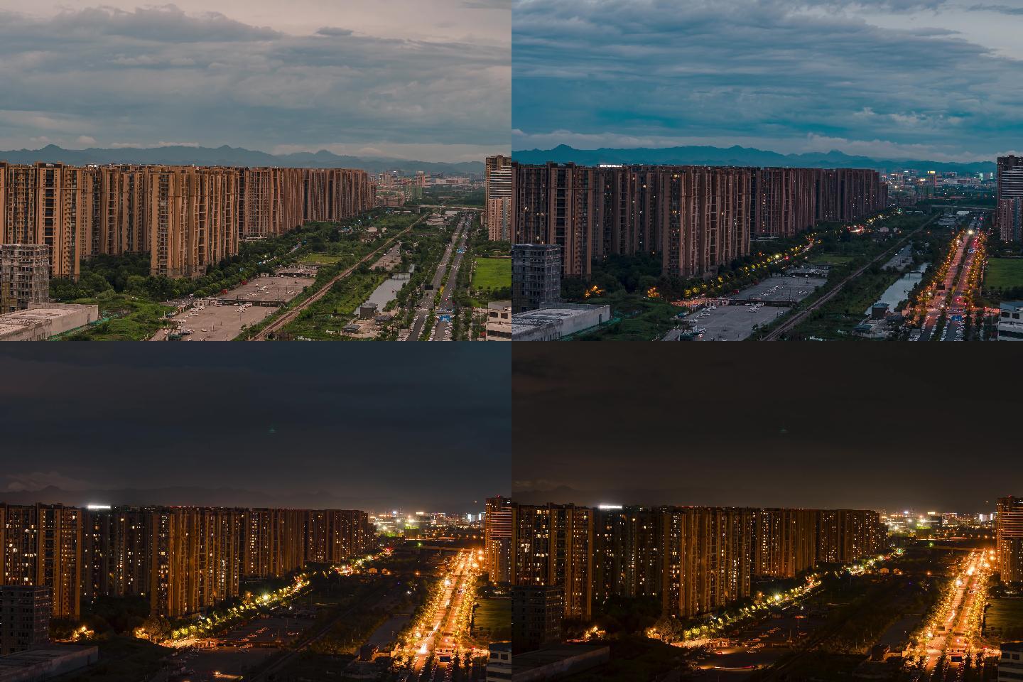 杭州城北日转夜延时摄影-车流