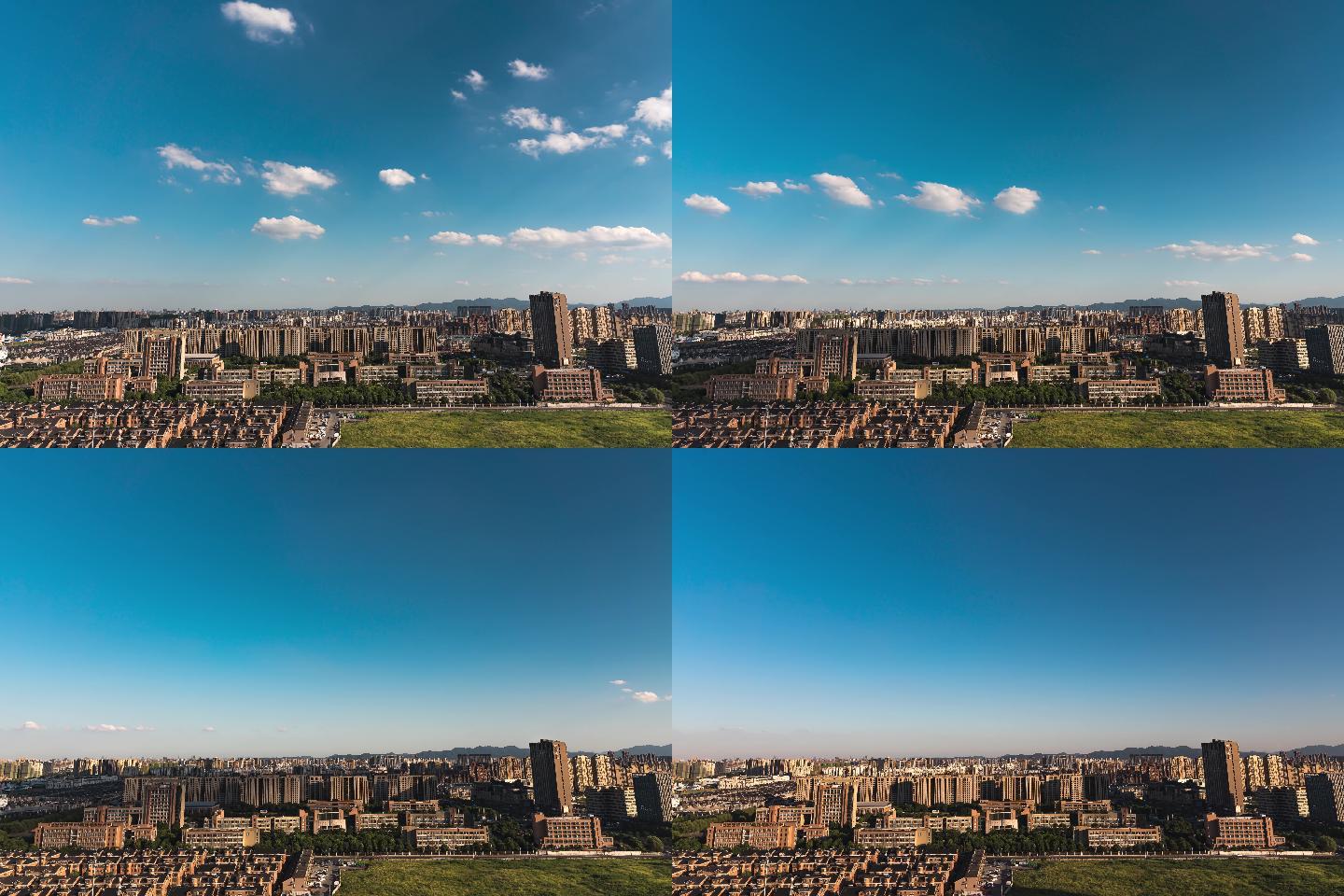 杭州城市蓝天白云-光影变化延时摄影