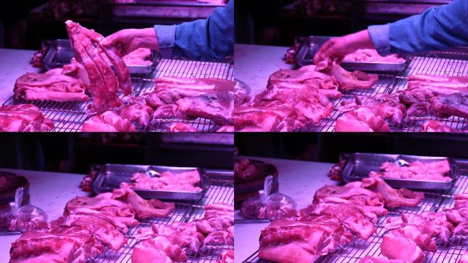 4K正版-农贸市场居民买肉视频素材