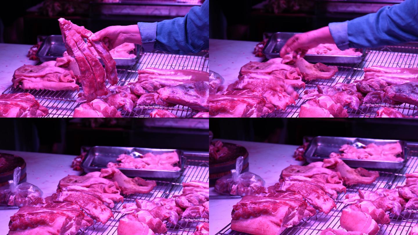 4K正版-农贸市场居民买肉视频素材