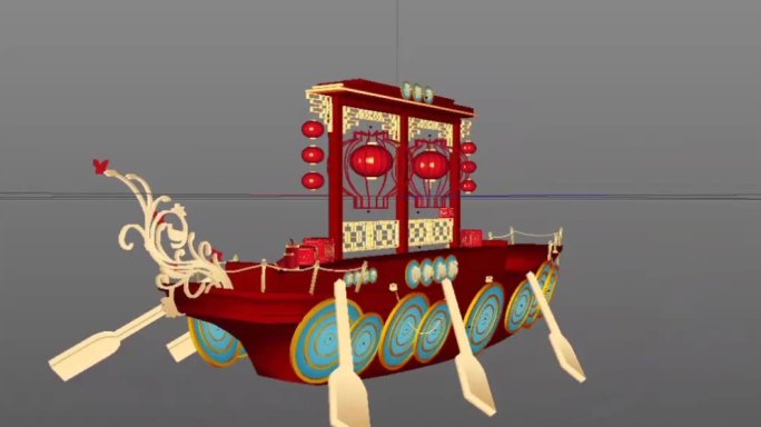 春节喜庆中国传统船模型c4d