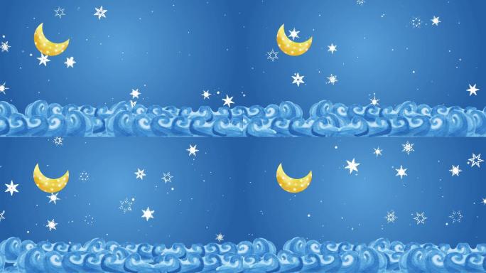 卡通星空月亮大海背景3