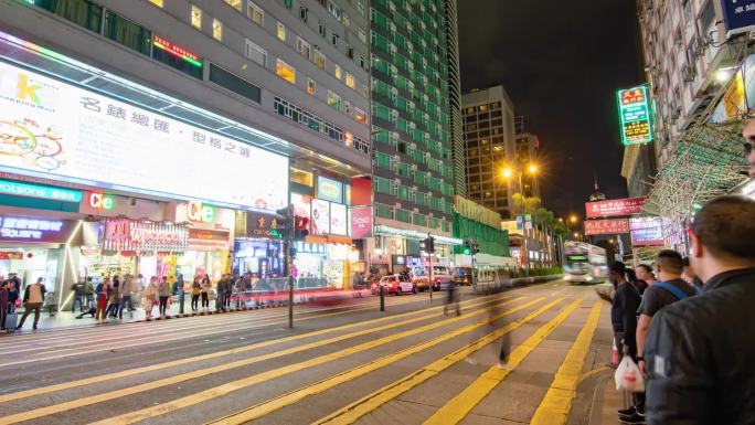 香港夜景车水马龙人流车流延时