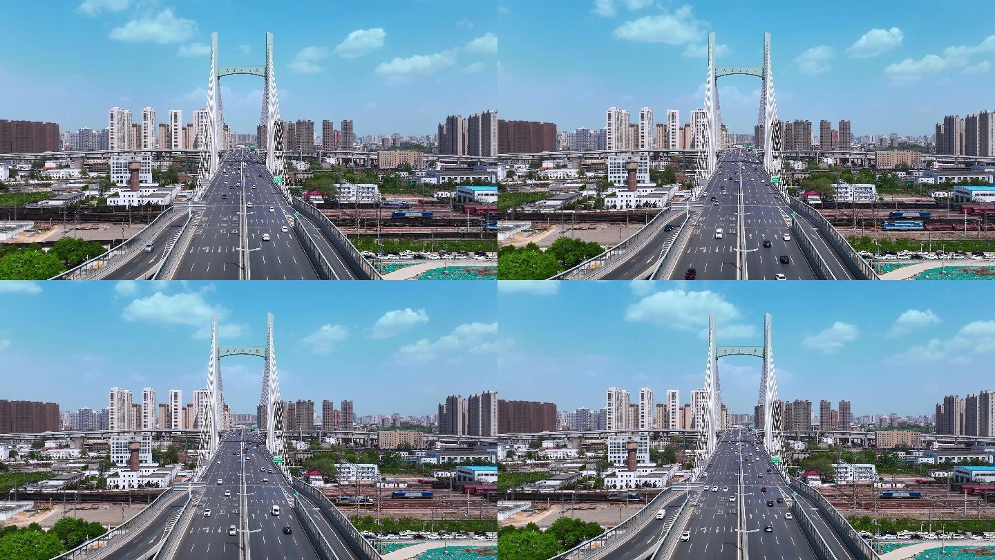 延时城市高架大桥交通道路河南郑州