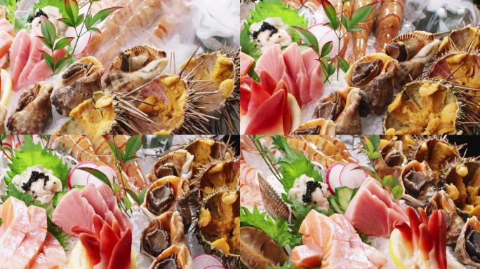 日本料理生鱼片拼盘展示