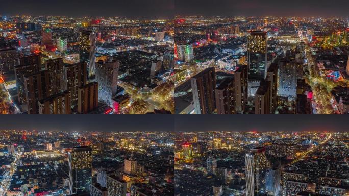 淄博市中心航拍延时摄影夜景环绕