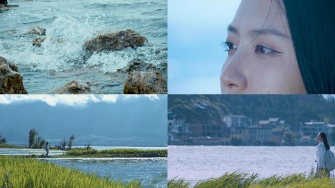 大理洱海美女海边旅游听音乐