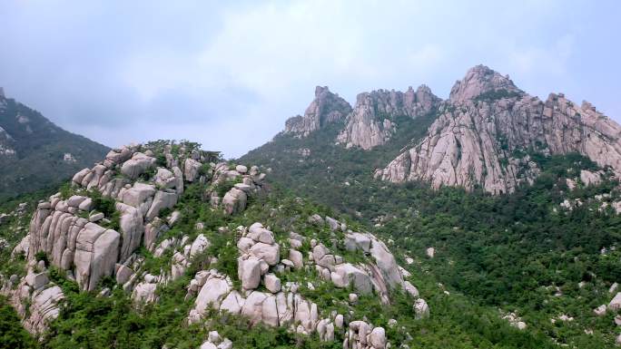 中国山东省青岛市崂山狮子峰景区航拍