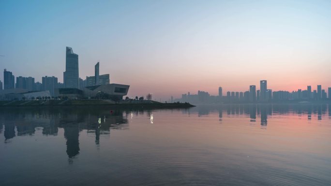 湖南长沙湘江浏阳河北辰三角洲日转夜延时