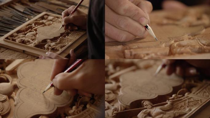 木雕制作铅笔画图匠人传统手工工艺A018