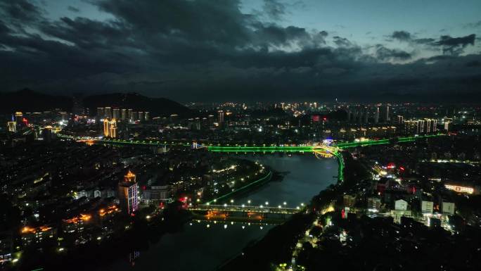 航拍诸暨城区夜景浦阳江西施故里傍晚原素材