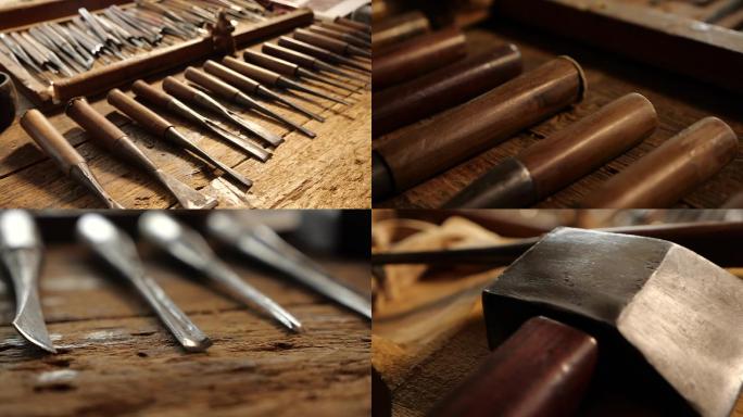 各种木雕刻刀雕刻木匠工具特写A018