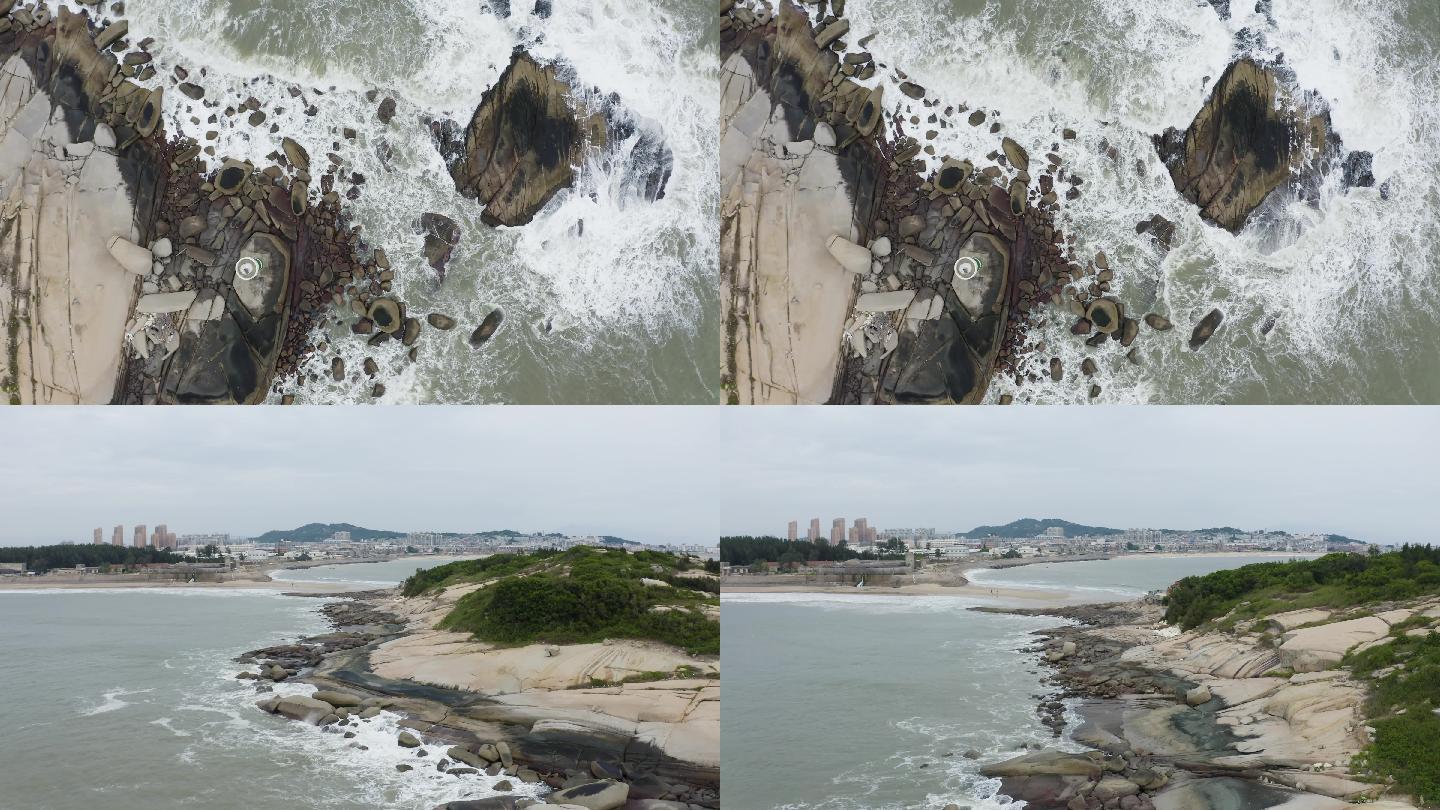 航拍 礁石 海岸线 海浪