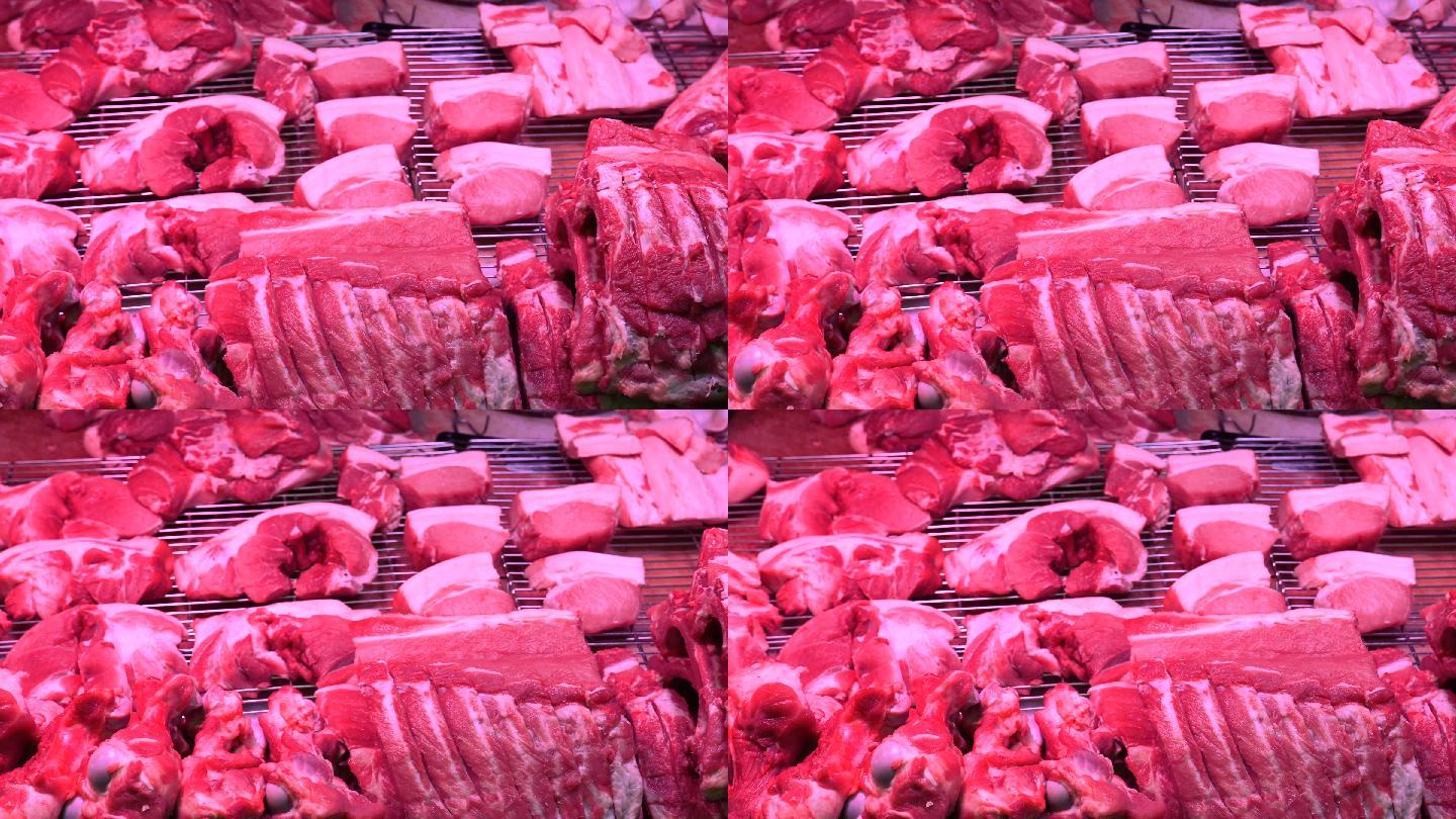 4K正版-超市摆放整齐的肉类排骨视频素材