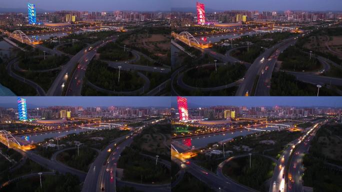 城市夜景延时航拍视频素材B
