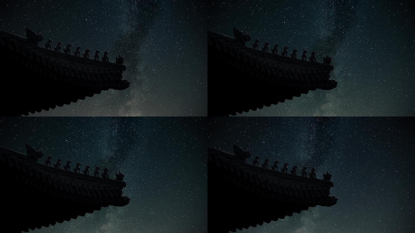 夜晚屋脊星空延时、银河延时4K