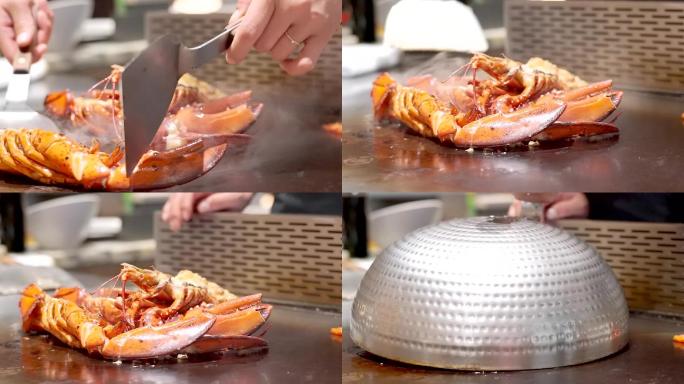 美女厨师制作铁板烧波士顿龙虾