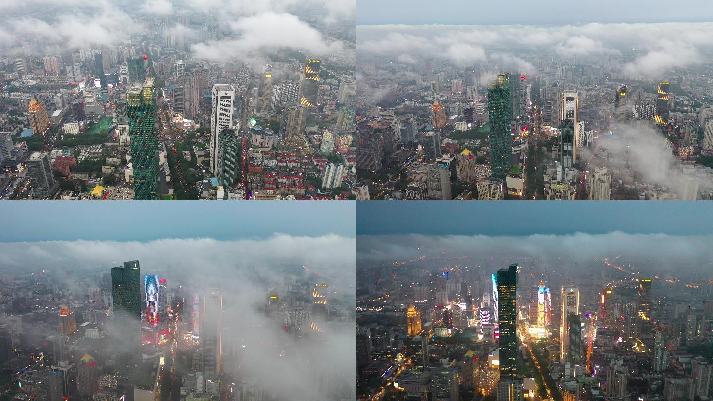 南京新街口暴风雨穿云 航拍云层中的新街口