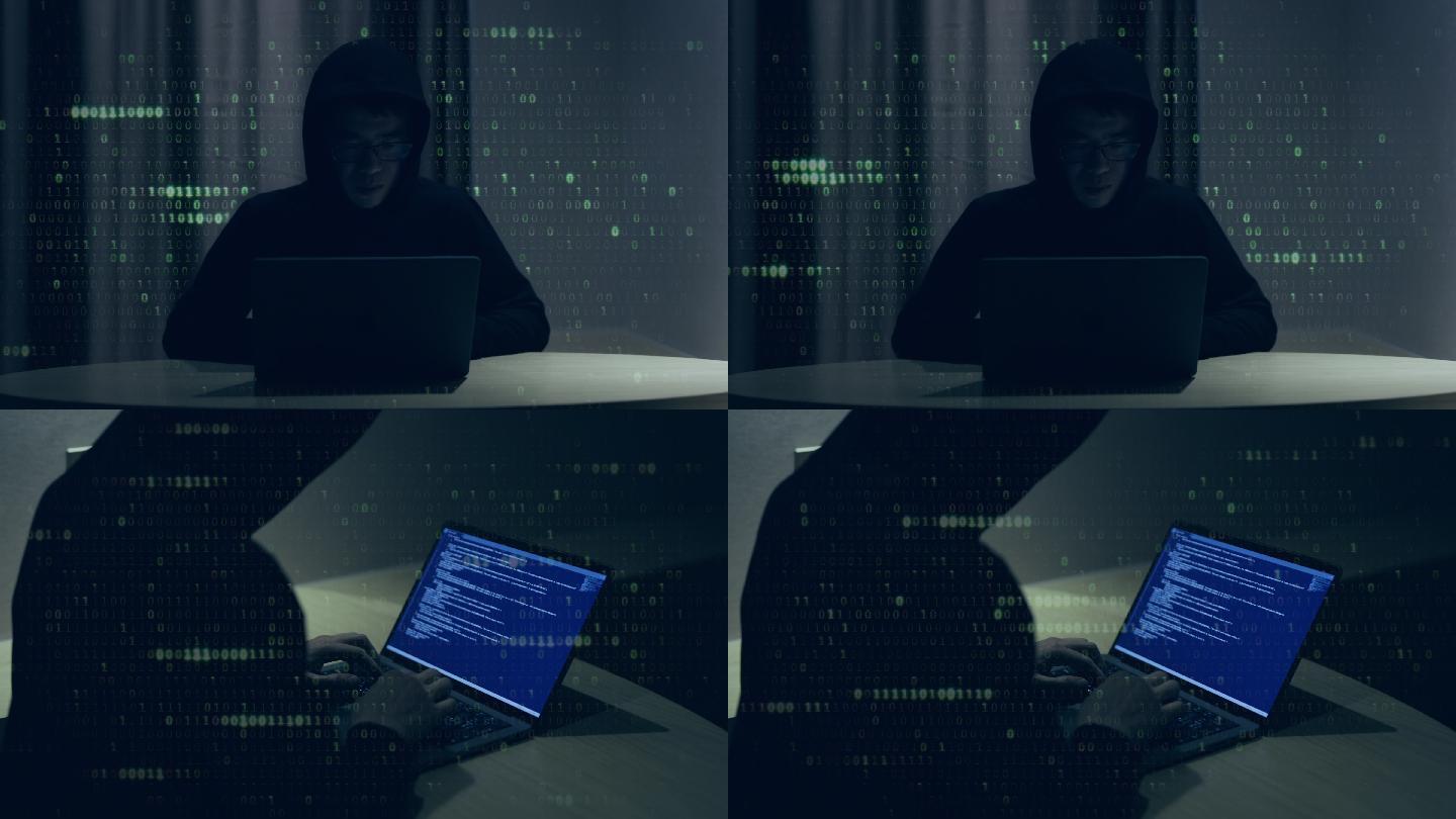 4K黑客正在用笔记本电脑攻击网络