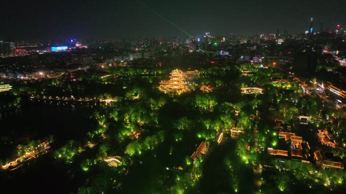 航拍济南大明湖夜景