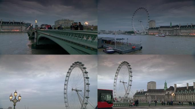 国外城市桥梁和摩天轮 英国伦敦 伦敦眼