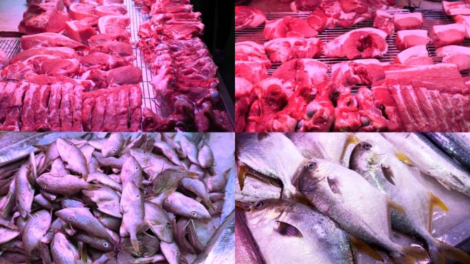 4K合集-超市摆放整齐的海鲜肉类视频素材