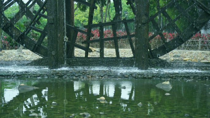 木制水车古代灌溉设施水车旋转合集