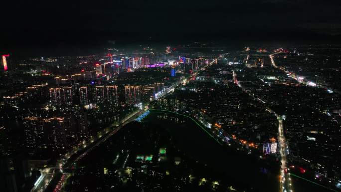 航拍浙江诸暨城区道路夜景浦阳江西施故里