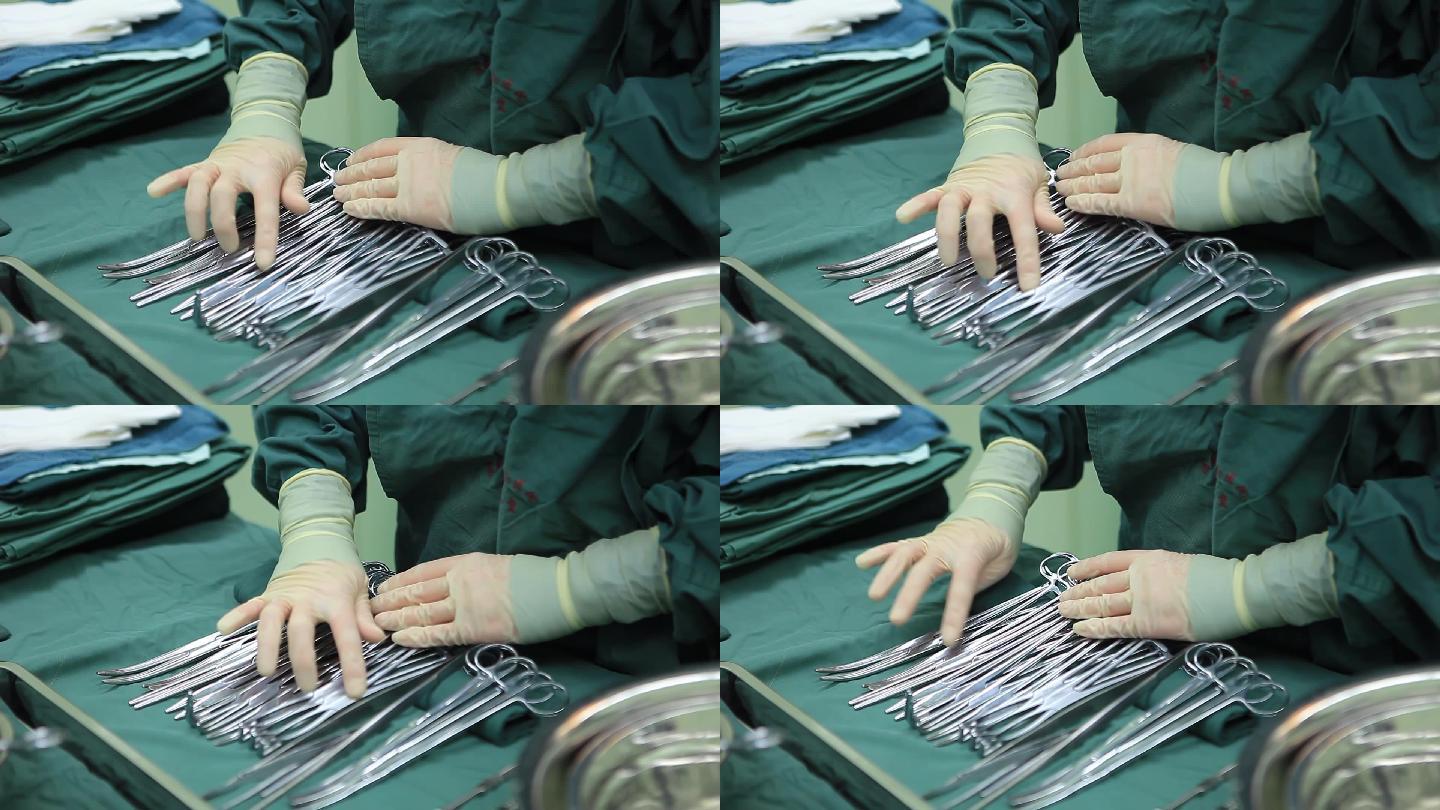手术室护士清点器械 手术钳 手术刀 巾钳