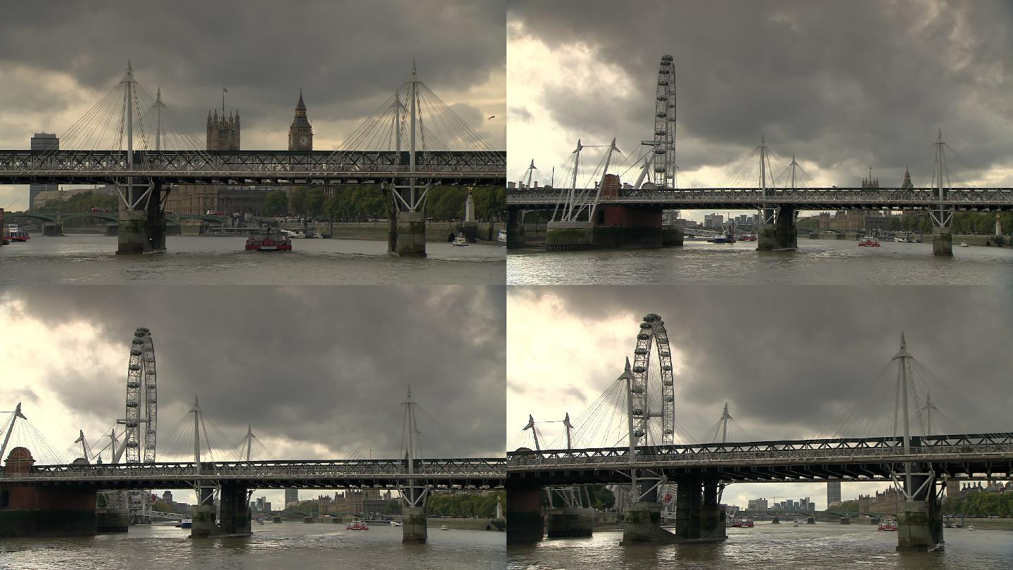 轮船从桥下穿过 英国伦敦 泰晤士河
