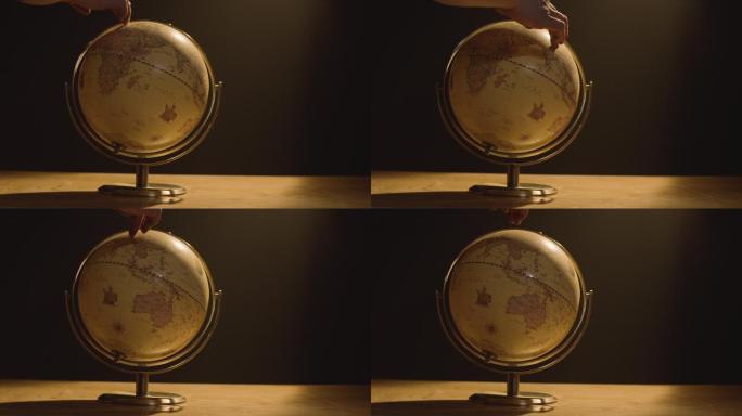 老式地球仪 看地图 查找地理位置