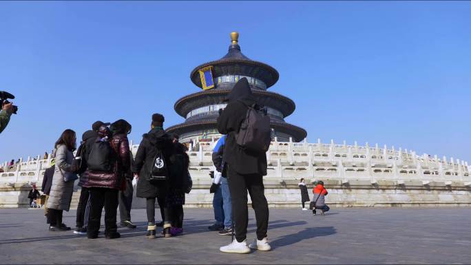 北京天坛冬天游客延时镜头