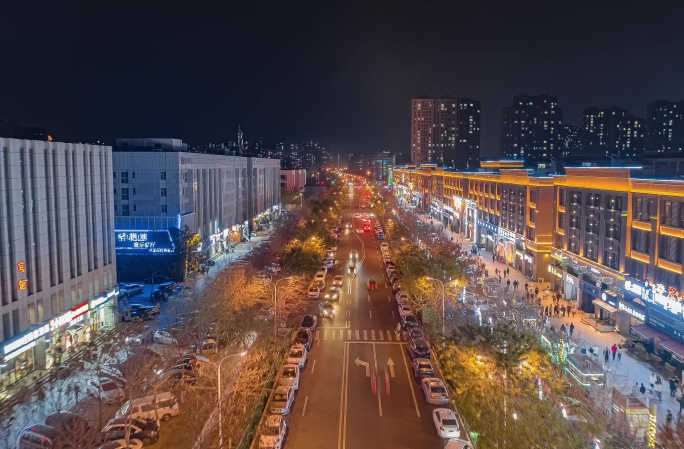 淄博水晶街航拍延时摄影夜景