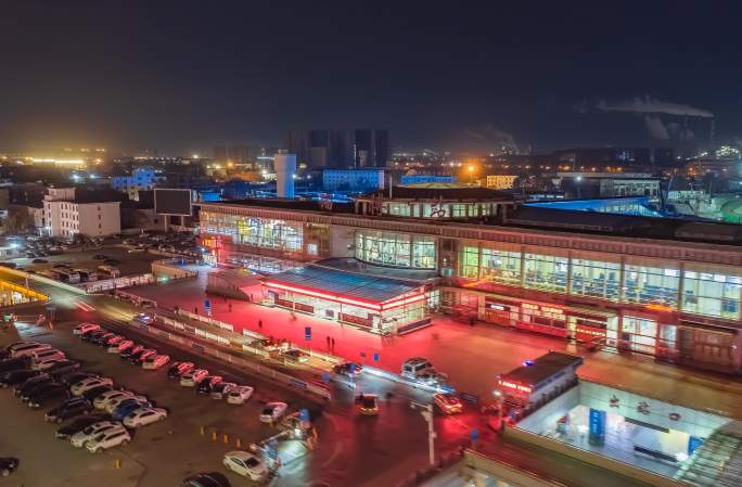 淄博火车站航拍延时摄影夜景