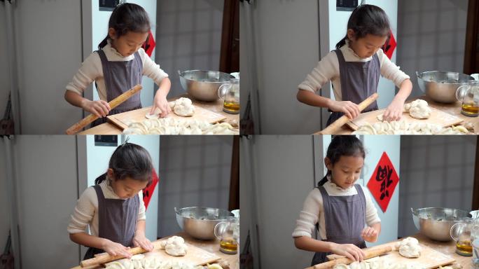 包饺子的中国女孩