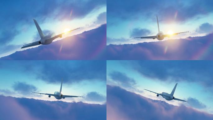 4K 云海飞机飞向朝阳