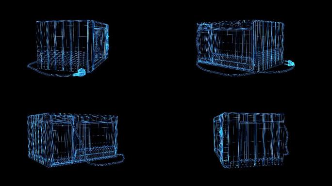 4K蓝色线框全息科技微波炉动画带通道