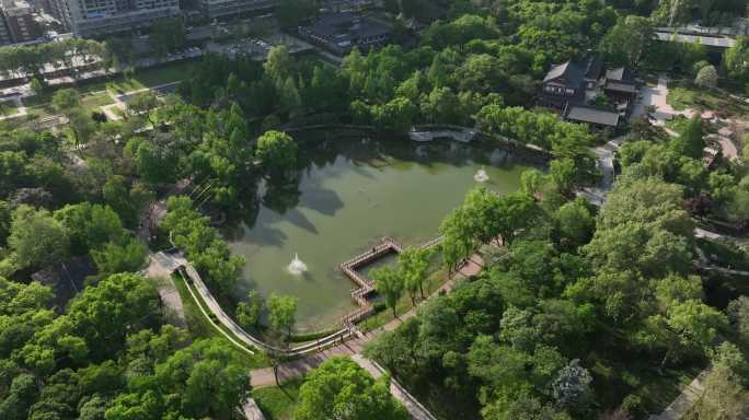 兴庆公园航拍西安公园素材西安宣传片素材