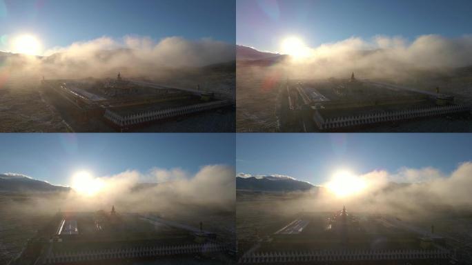 4K川西木雅大寺与雅拉雪山航拍平流雾
