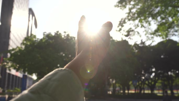 4K正版-清晨阳光穿过手指视频素材