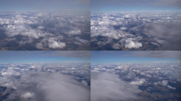 飞机窗外穿过云层