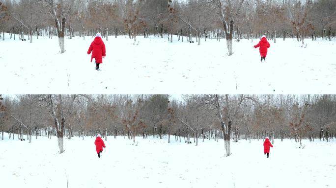 冬天在公园玩雪的中国女孩形象