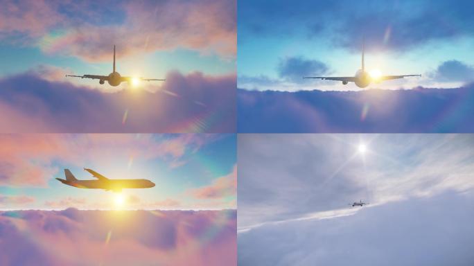 4K云层飞机飞行多镜头
