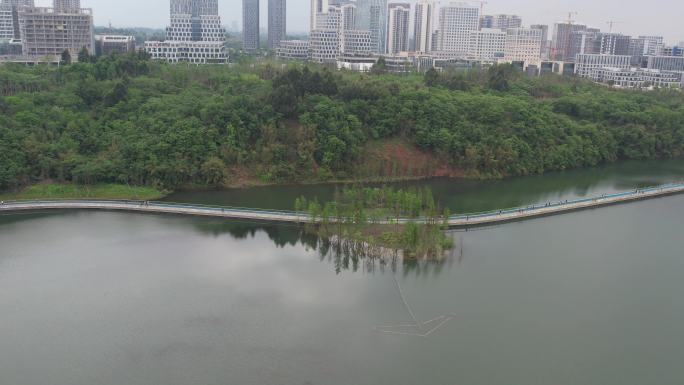 航拍成都天府新区兴隆湖城市公园