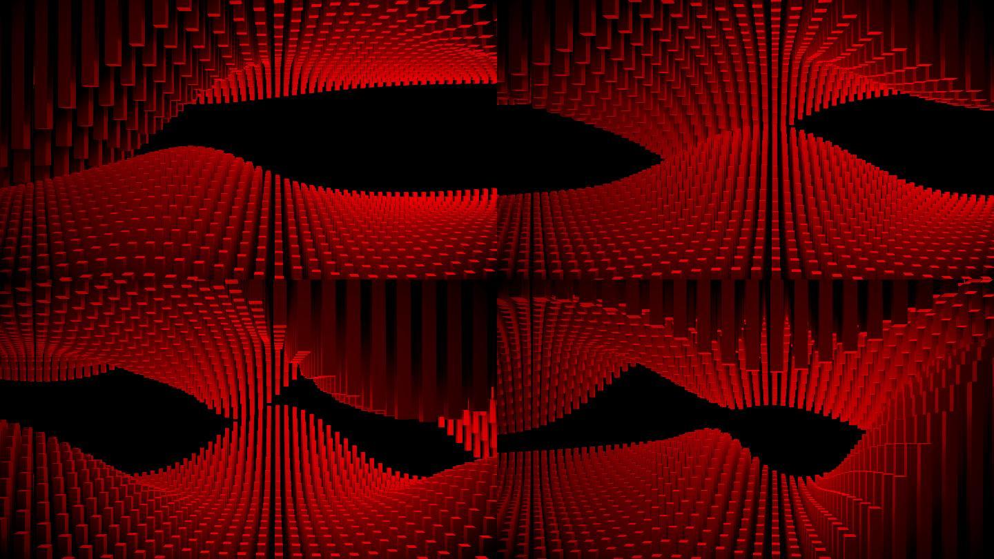 【4K时尚背景】黑红光影空间方柱韵律几何