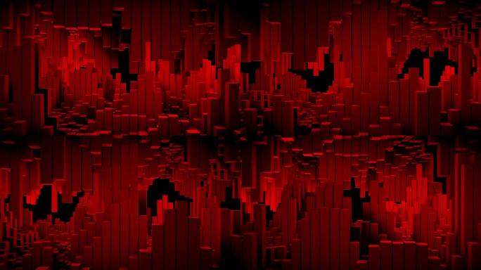 【4K时尚背景】3D红黑方块光影建筑空间